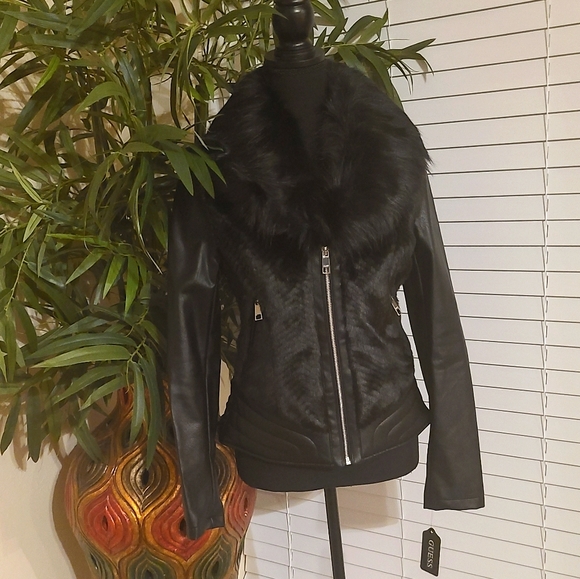 Guess Leather Jacket with Fur - Picture 3 of 10